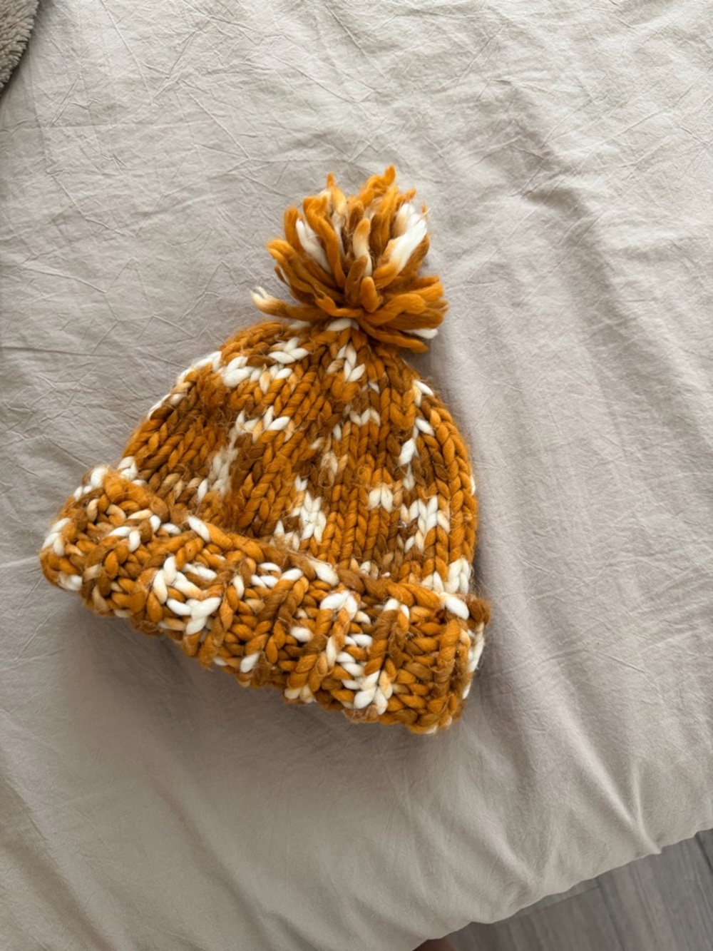 The North Face Mustard & Cream Chunky Pom Beanie
